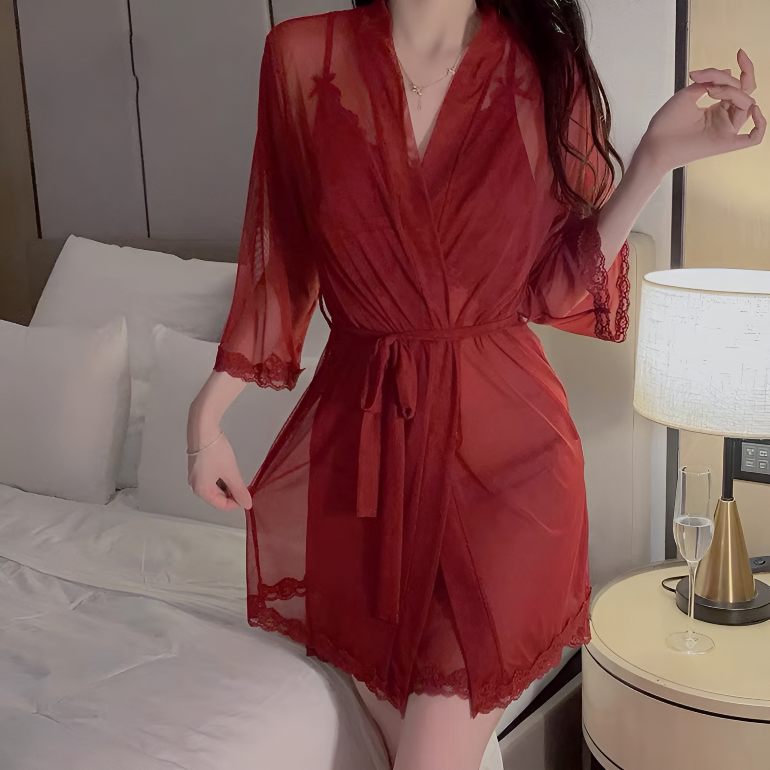 Bộ Váy Ngủ Ren Hai Dây Sexy