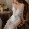 Váy Ngủ Lụa Hoa Xẻ Tà