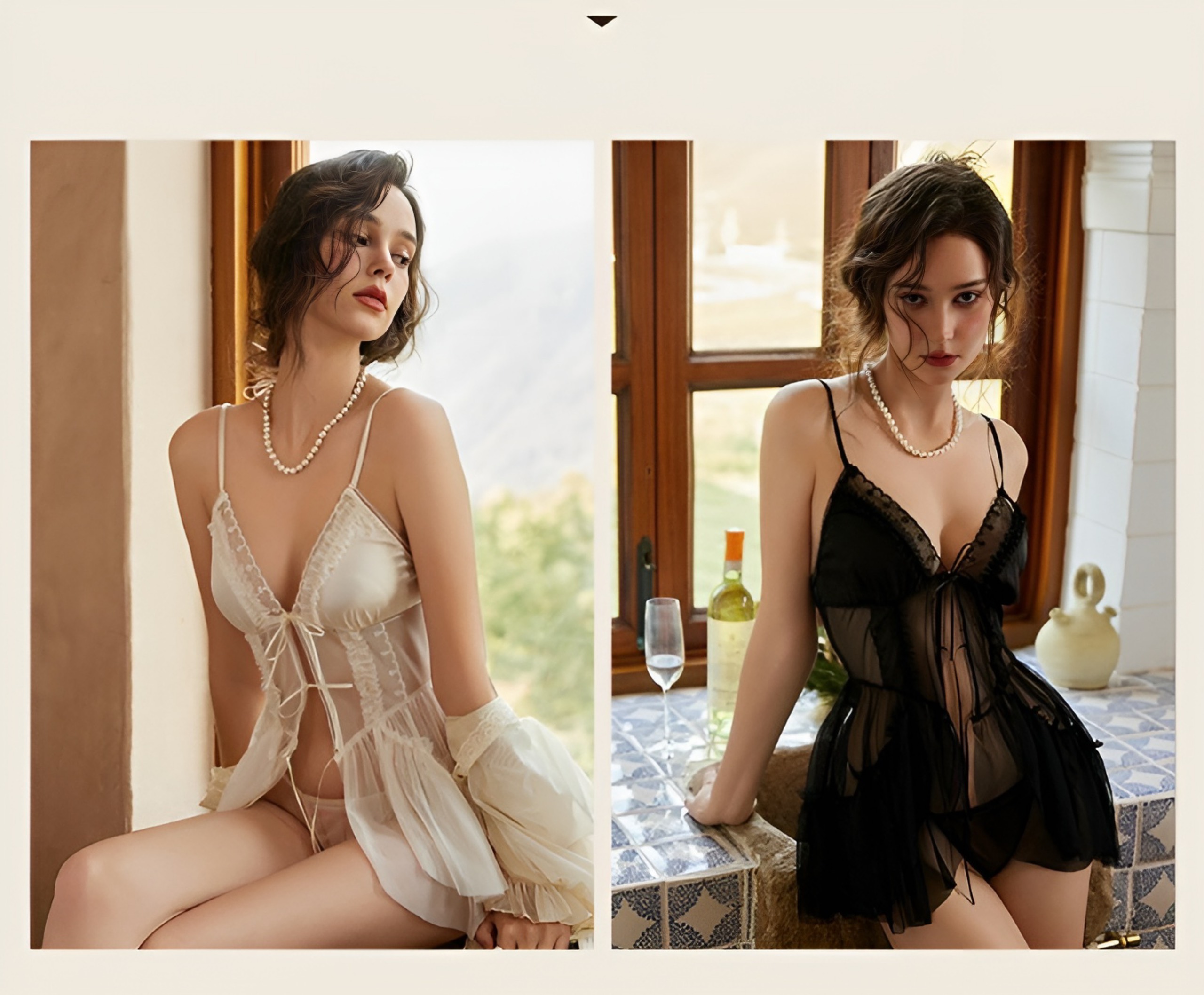 Váy Ngủ Ren Xẻ Tà Cột Nơ