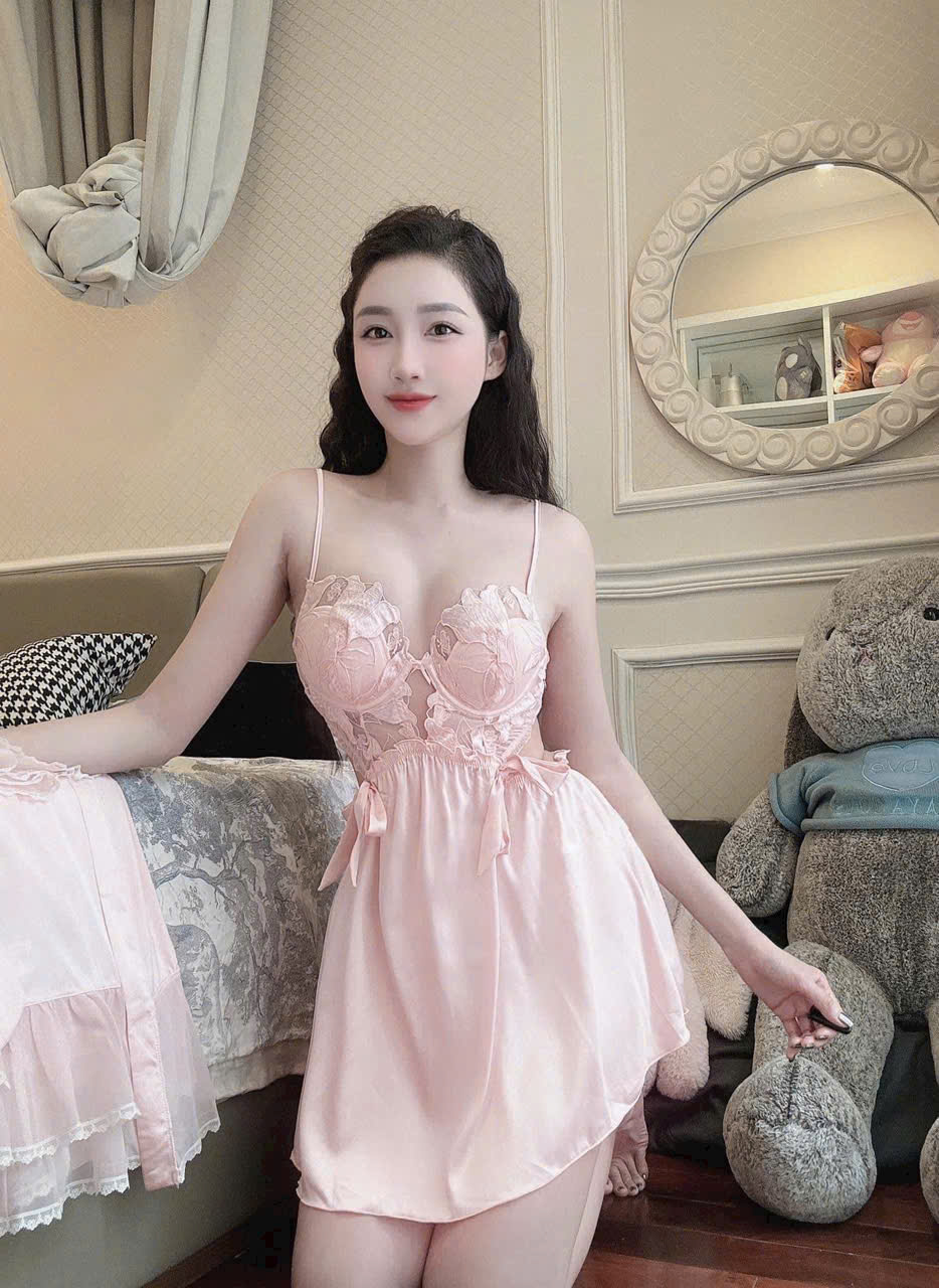 Váy Ngủ Nữ Satin Phối Ren Nữ Tính