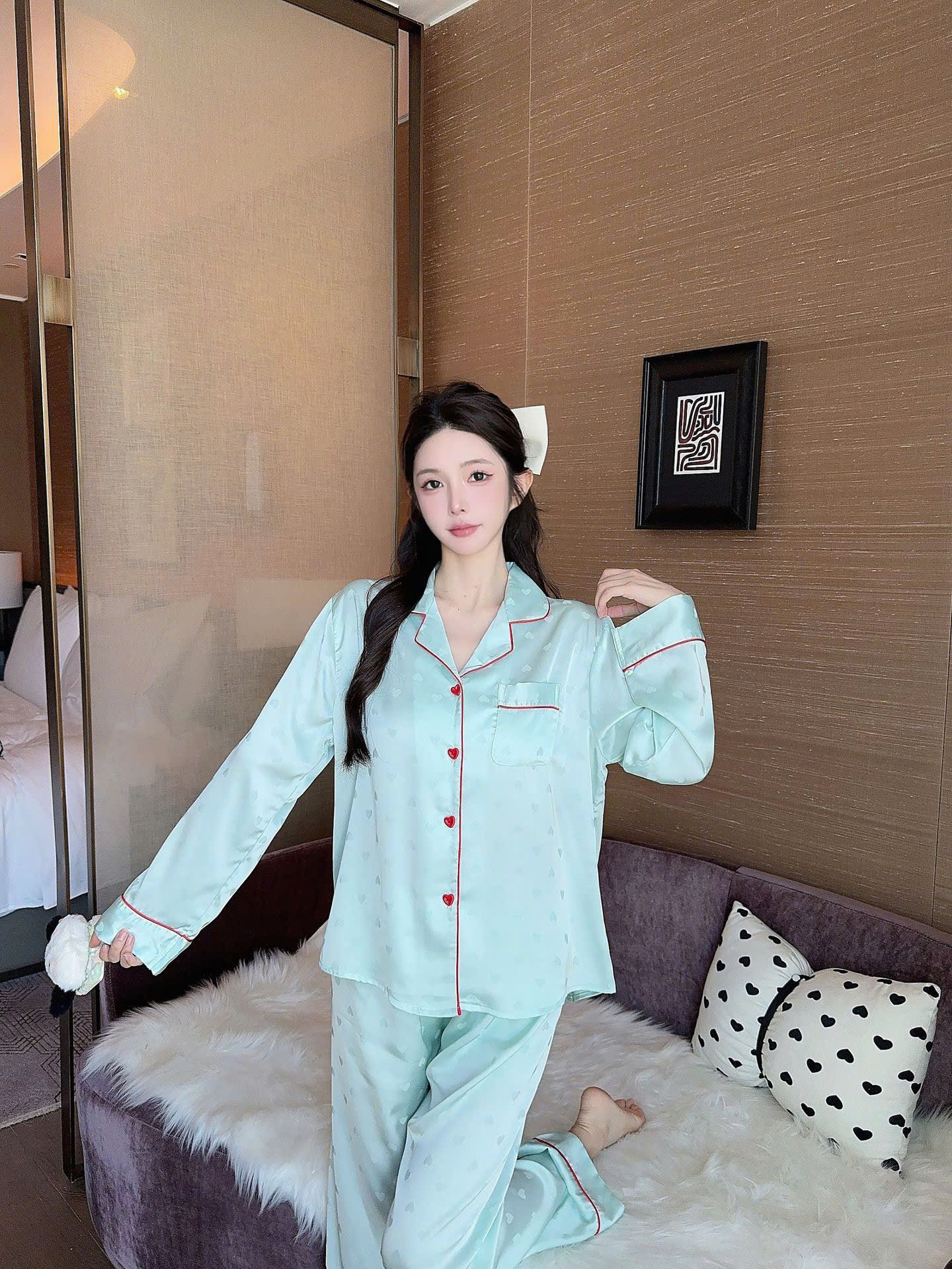 Bộ Pijama Trái Tim Nữ Tính