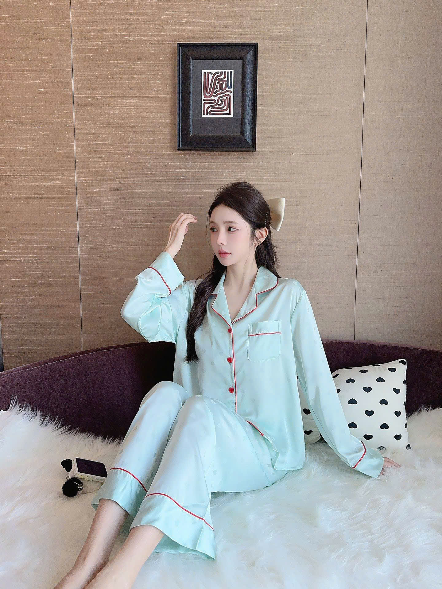 Bộ Pijama Trái Tim Nữ Tính