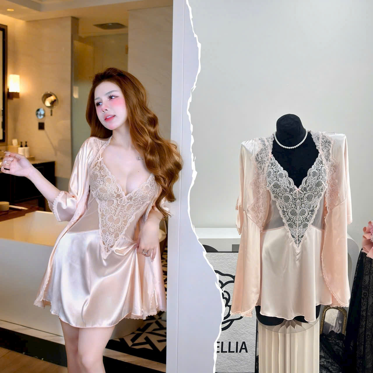 Váy Ngủ Lụa Cổ V Sexy