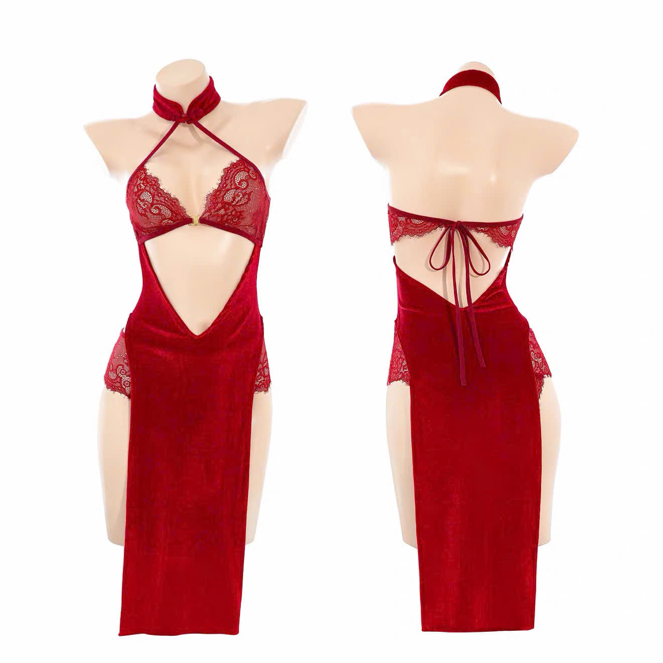 Set Váy Ngủ Sườn Xám Xẻ Tà