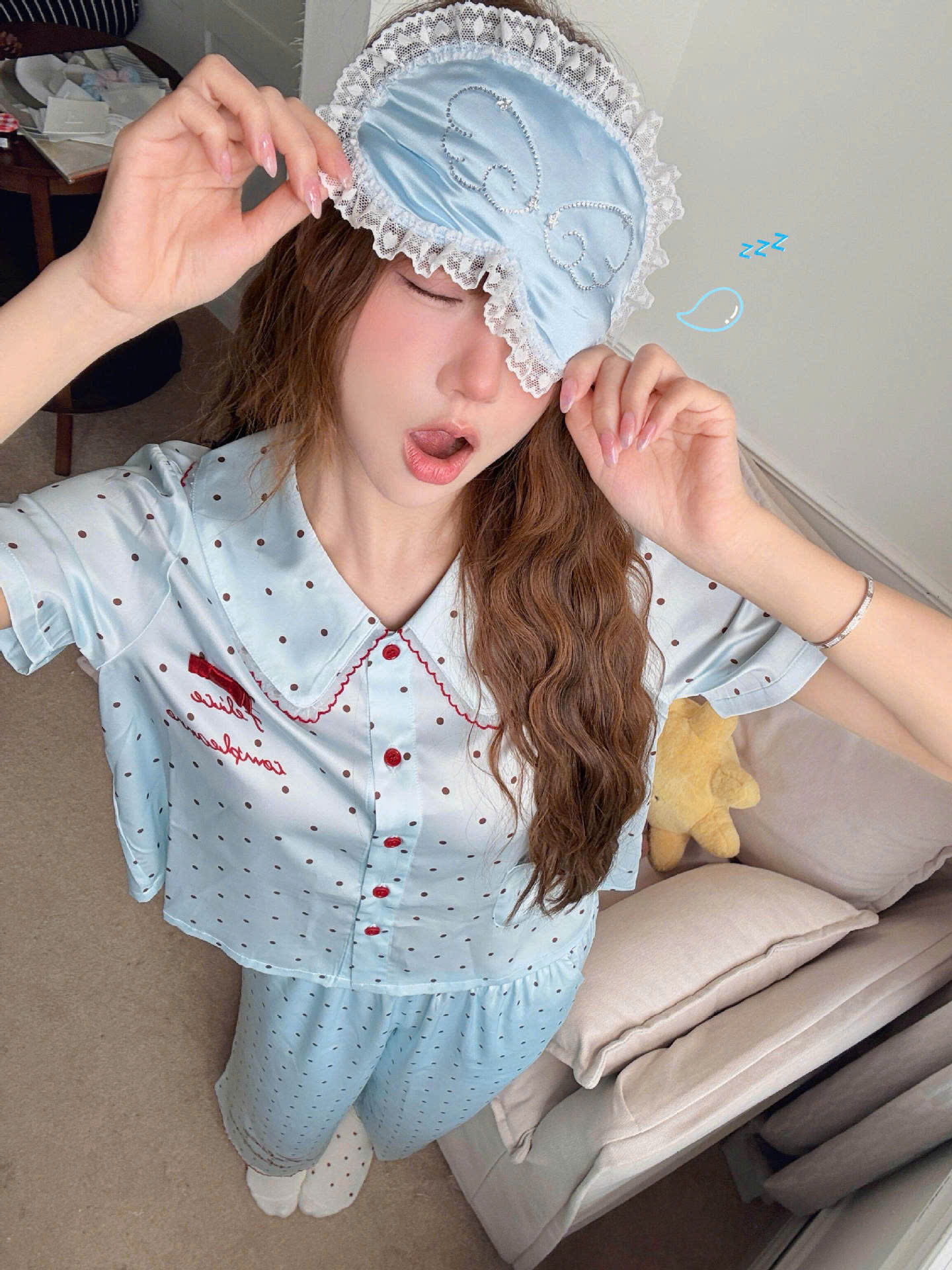 Bộ Pijama Lụa Chấm Bi