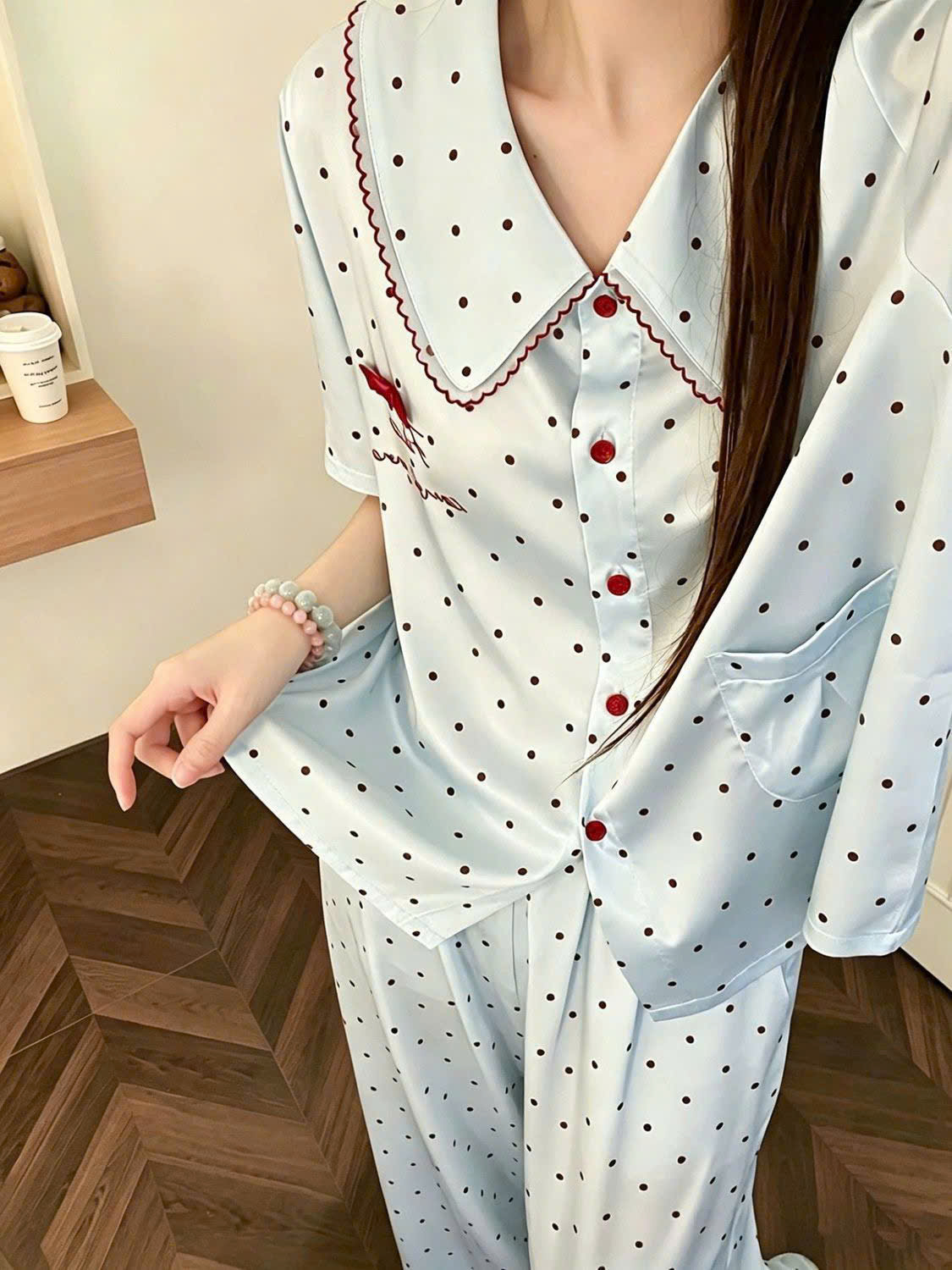 Bộ Pijama Lụa Chấm Bi