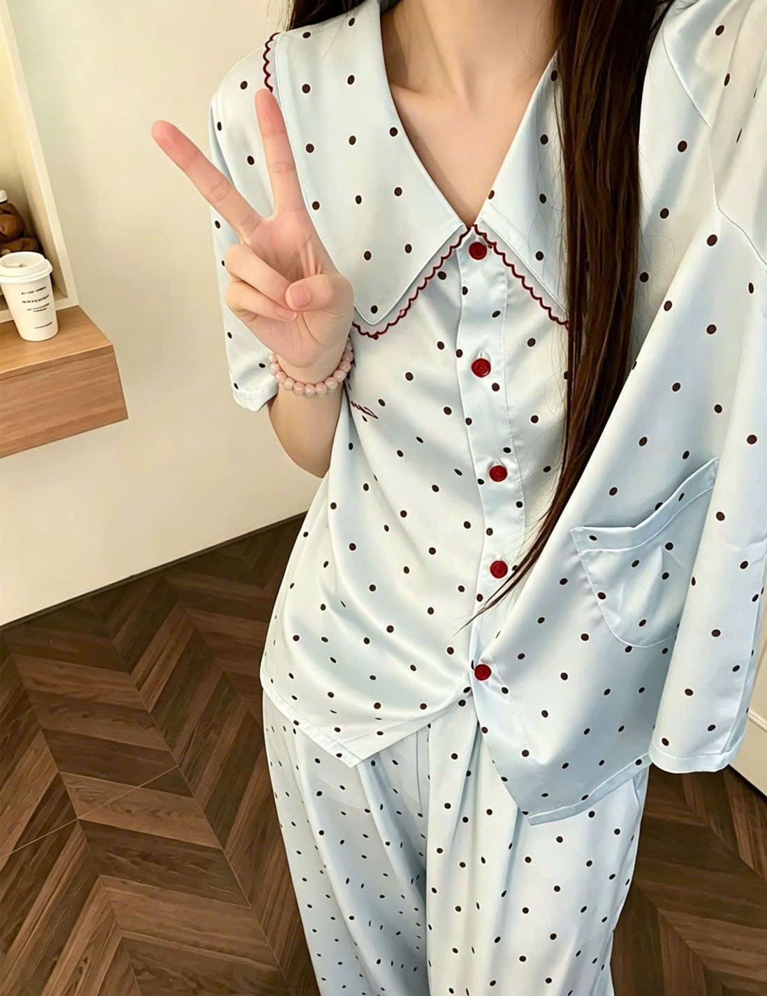Bộ Pijama Lụa Chấm Bi