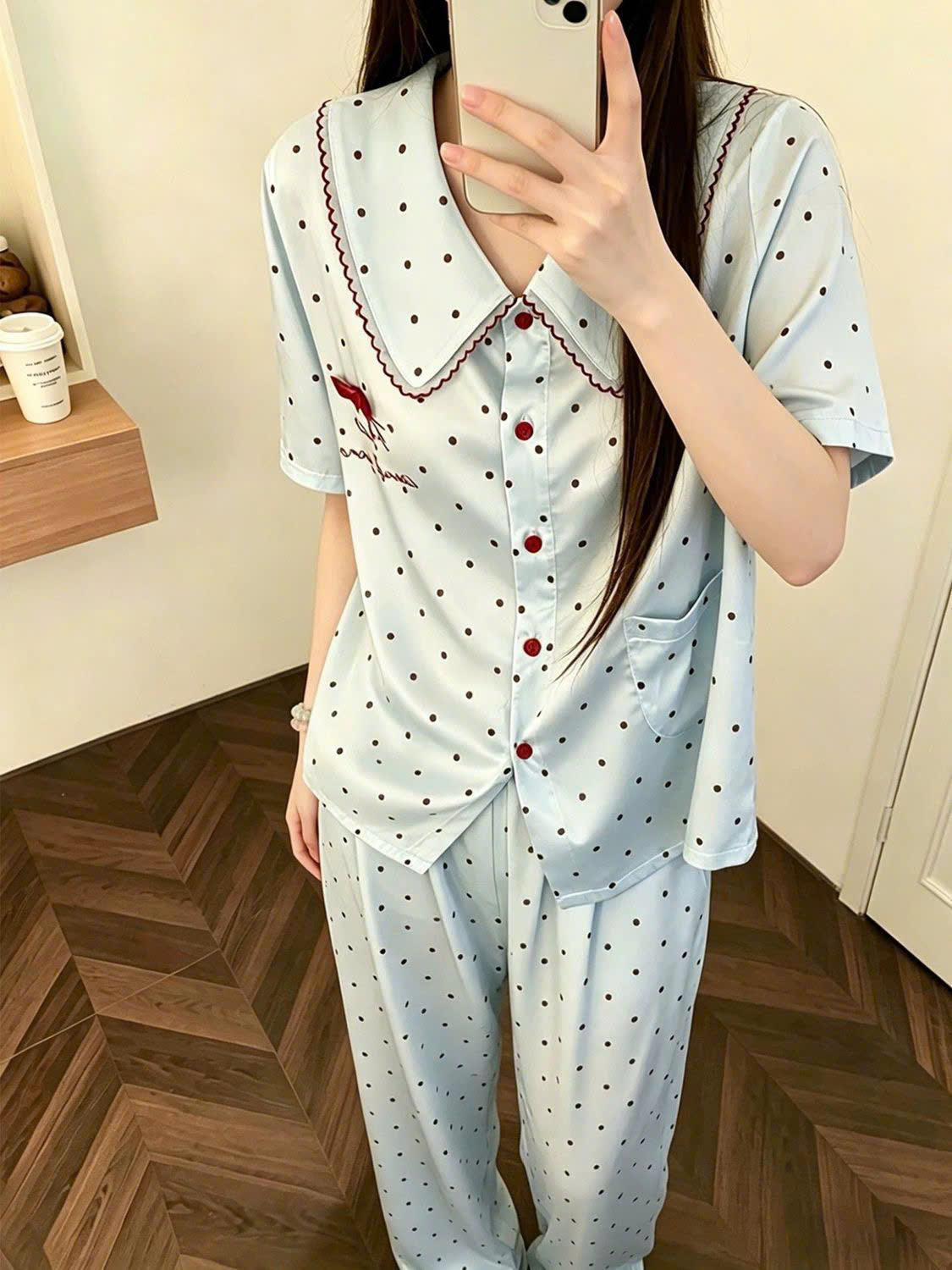 Bộ Pijama Lụa Chấm Bi