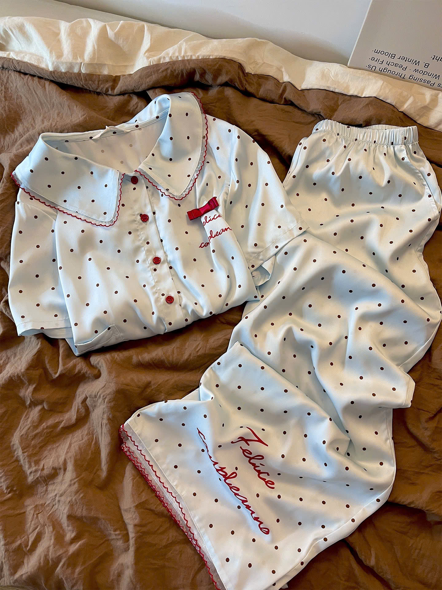 Bộ Pijama Lụa Chấm Bi