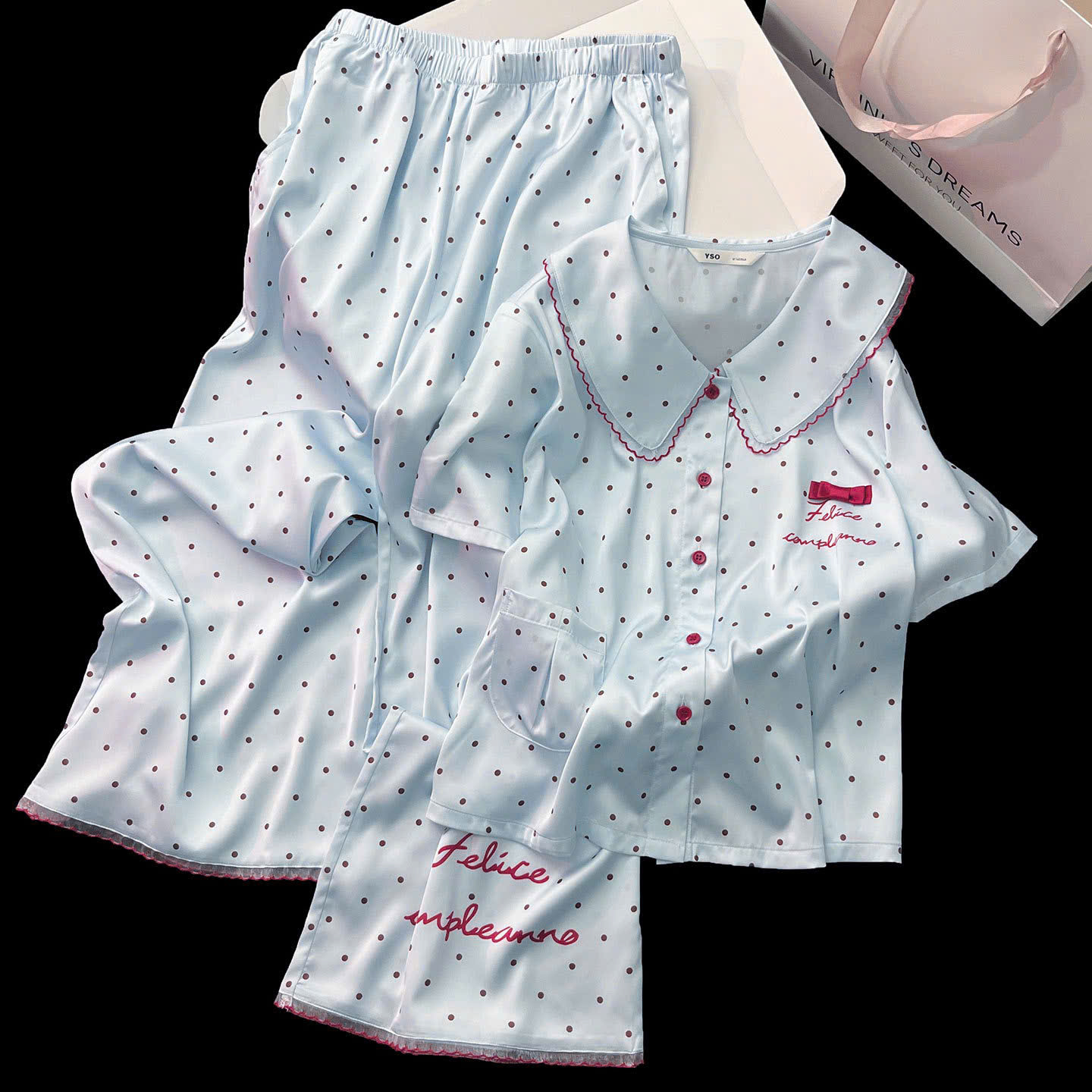 Bộ Pijama Lụa Chấm Bi