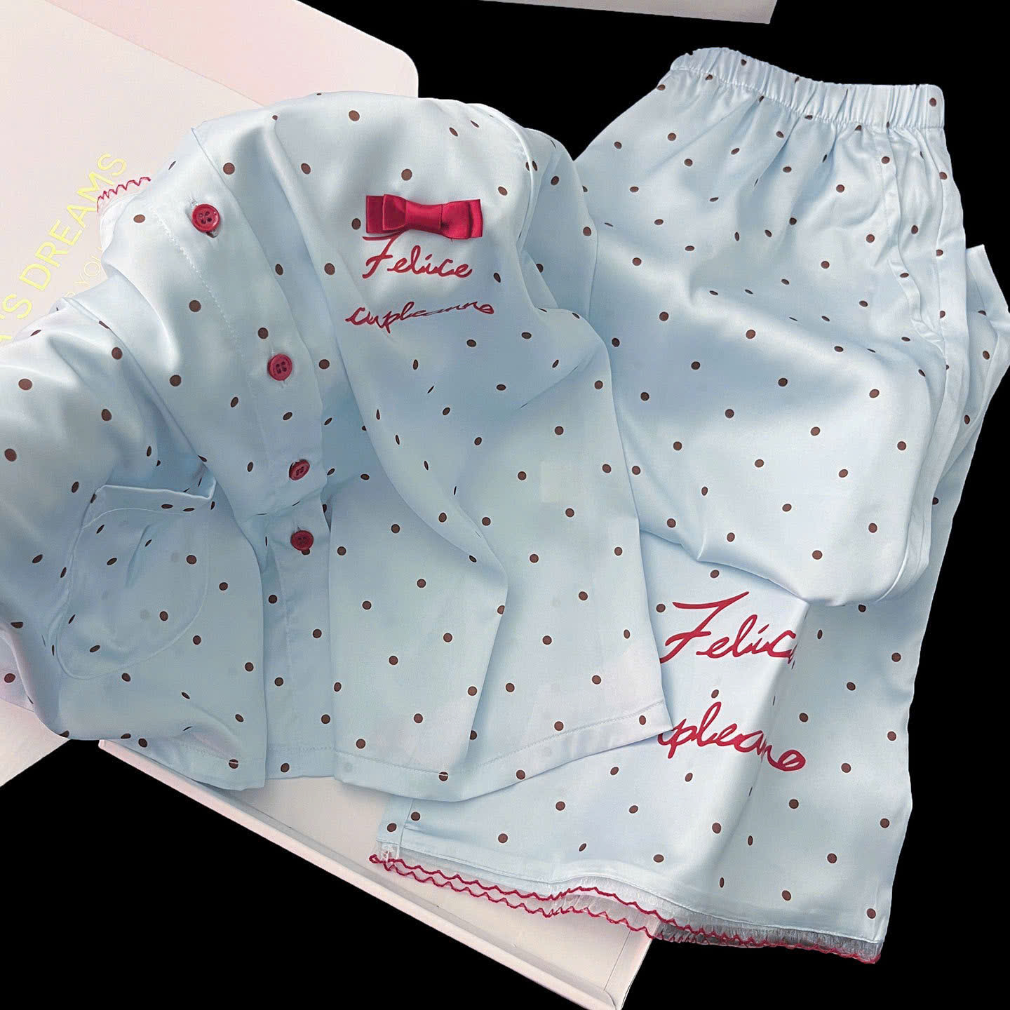 Bộ Pijama Lụa Chấm Bi