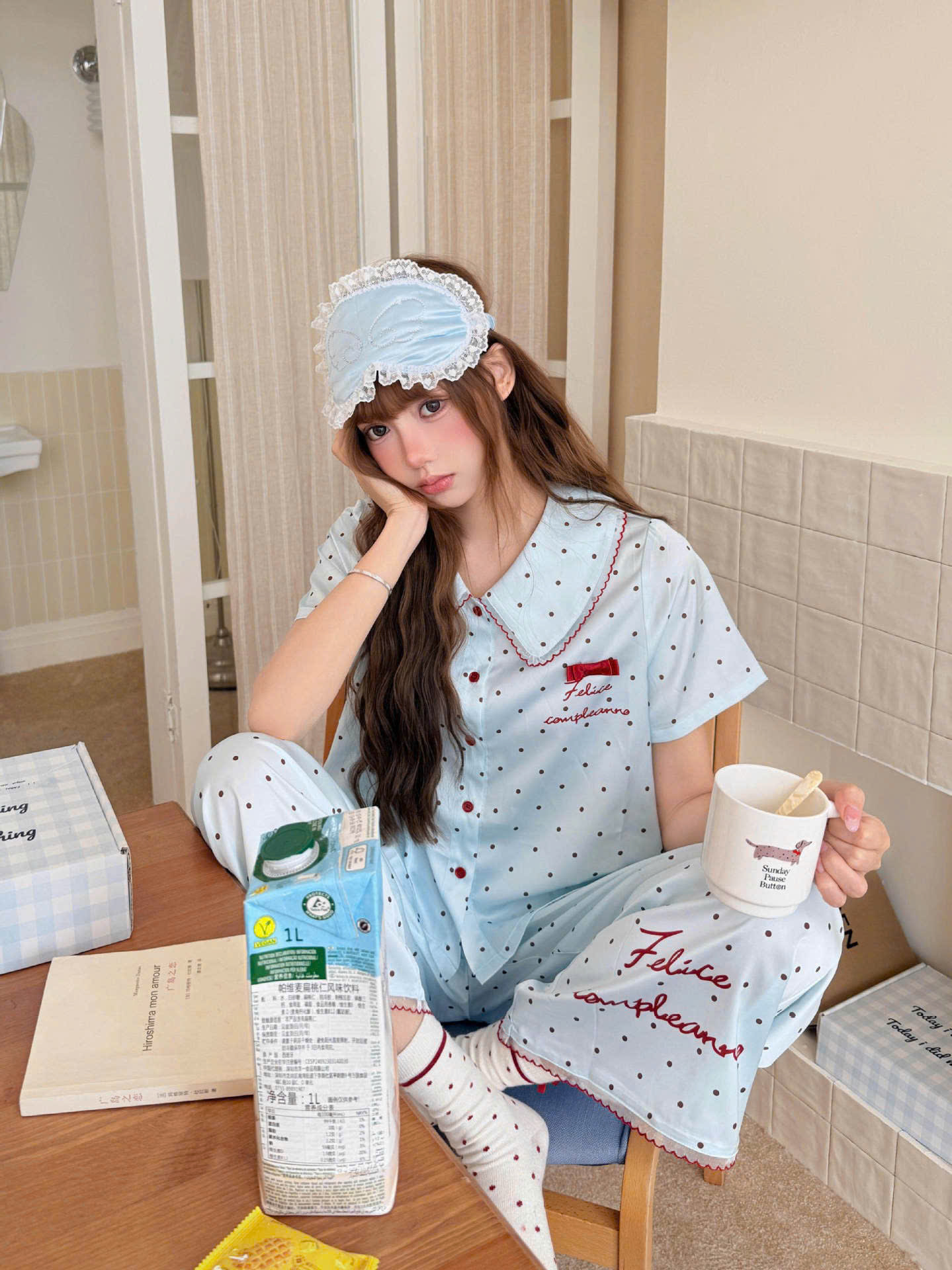 Bộ Pijama Lụa Chấm Bi
