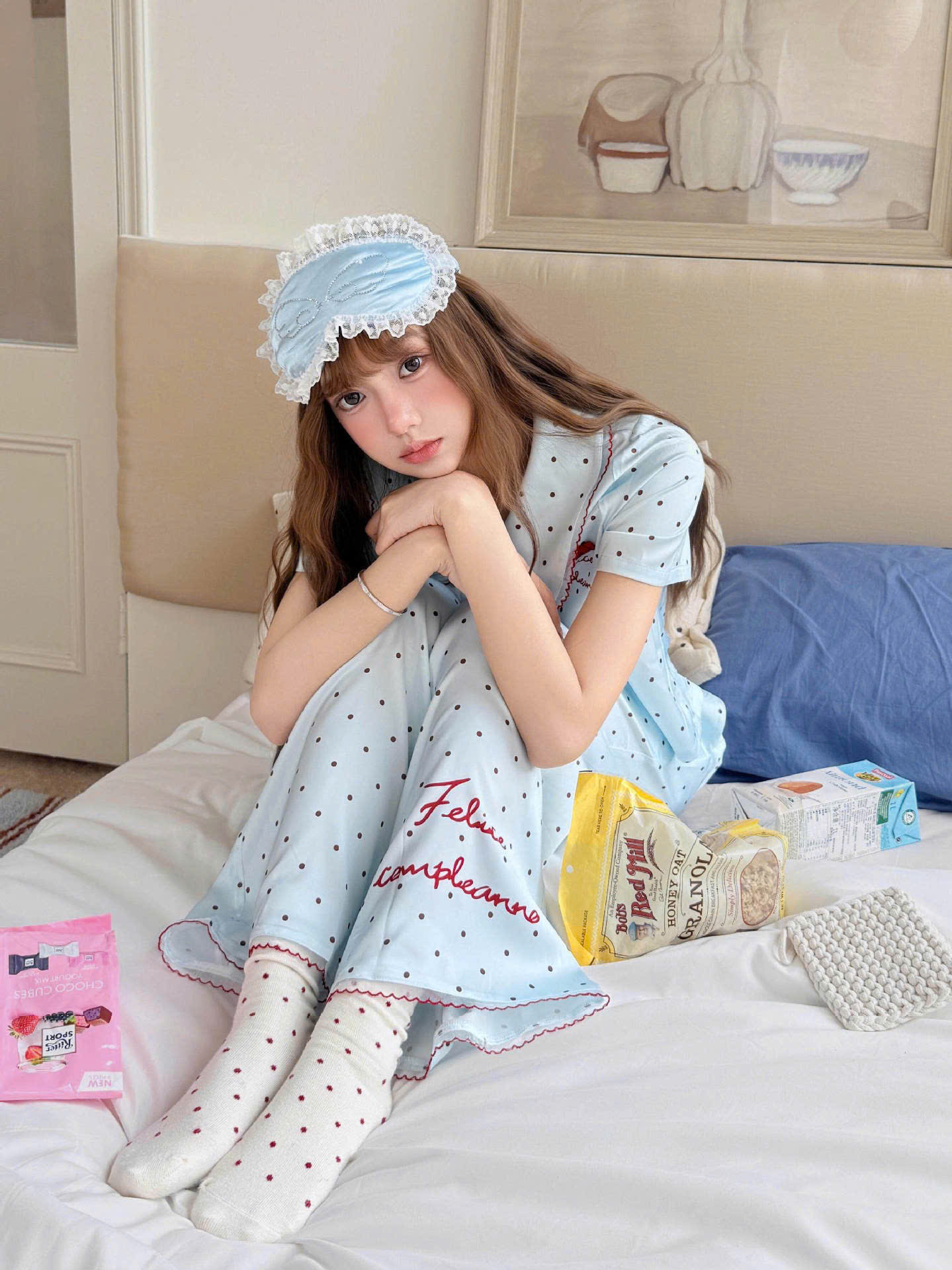 Bộ Pijama Lụa Chấm Bi
