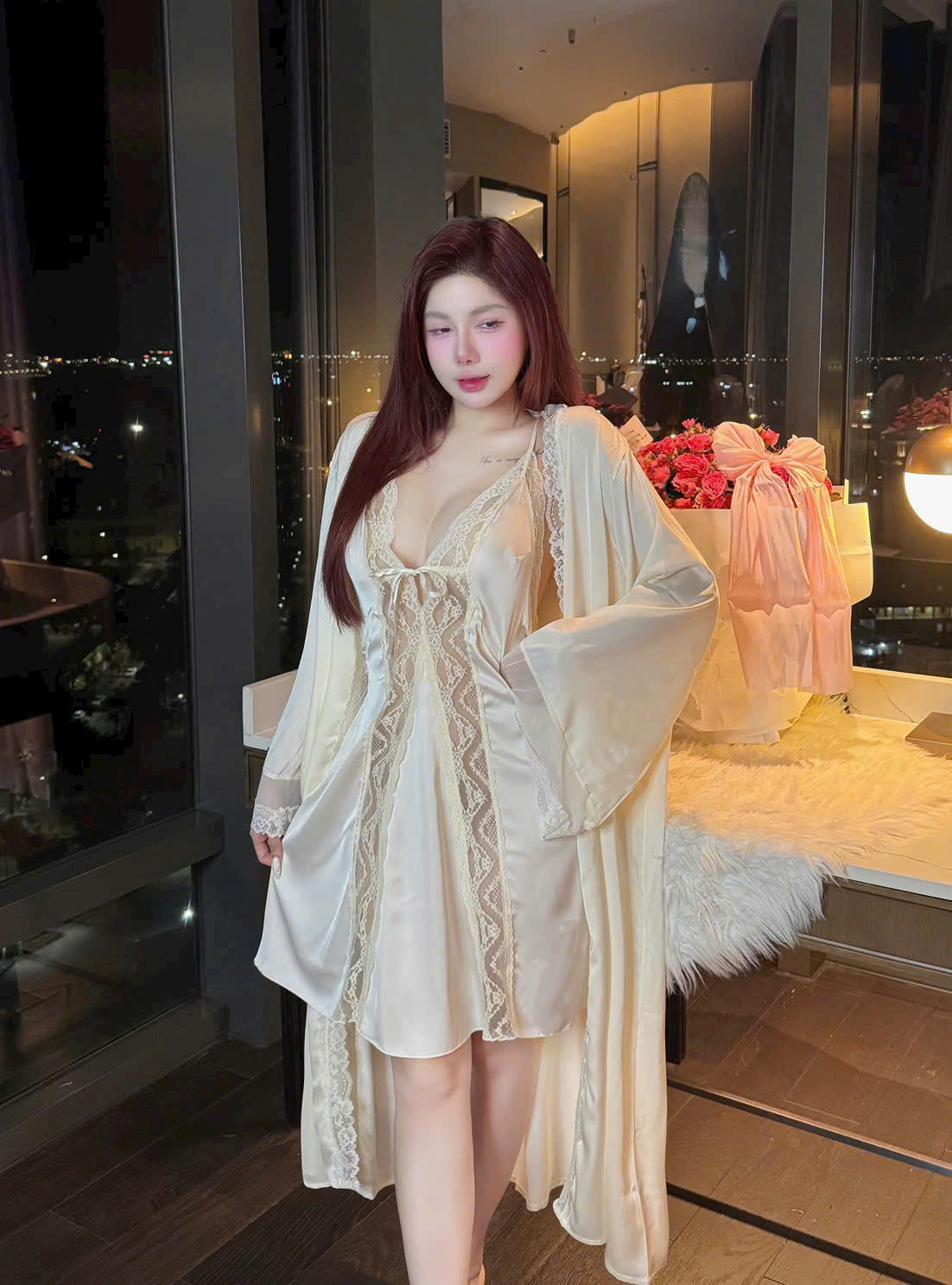 Váy Ngủ Cột Dây Lụa Phối Ren