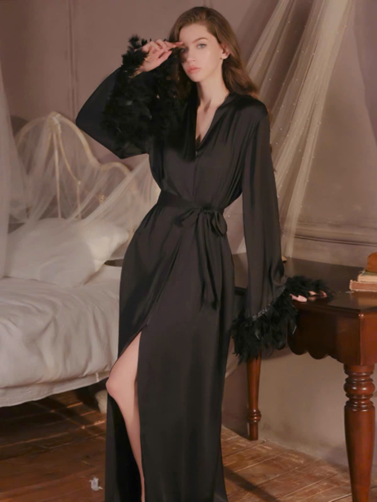 Áo Choàng Ngủ Lụa Dáng Maxi