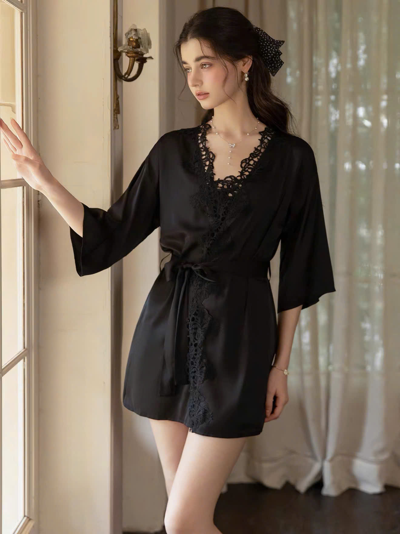 Set Váy Ngủ Satin Phối Ren